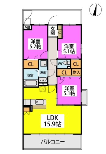 Clover原町駅 / 401号室 間取り