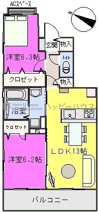 グランドール / A-302号室 間取り