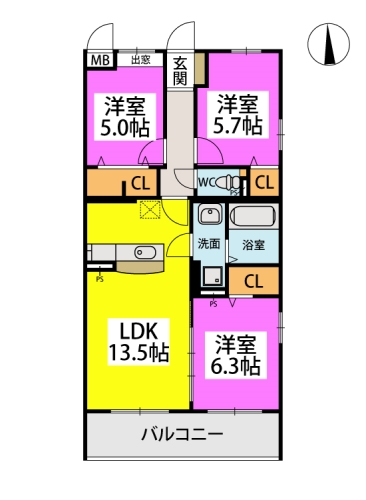 プレジデント正弥小郡 / 401号室 間取り