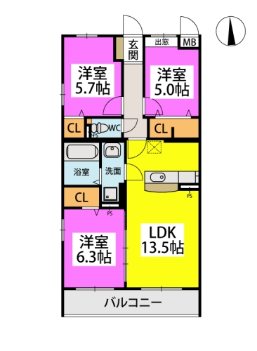 プレジデント正弥小郡 / 505号室 間取り