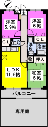 カーサ宮の前 / 103号室 間取り