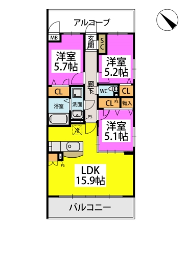 レーヴ永犬丸 / 405号室 間取り