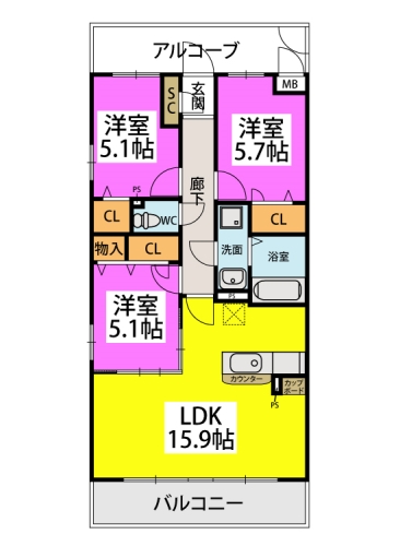 (仮称)プレアevL幸神４丁目 / 401号室 間取り