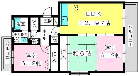 スプリングコートⅠ・Ⅱ / 1-402号室 間取り