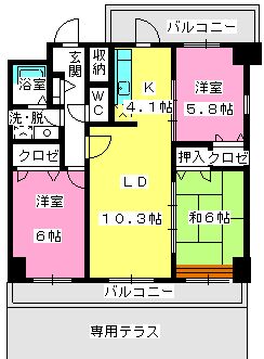 スプリングコート３ / 102号室 間取り