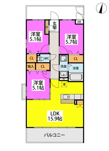 アルメーレ室見 / 401号室 間取り