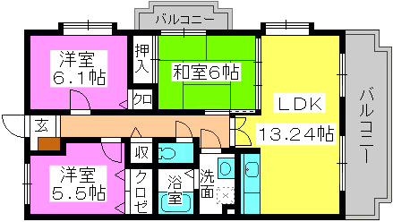 ヴィルヌーブ / 1307号室 間取り