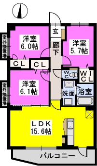 フルール伊都 / 206号室 間取り