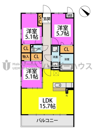 アヴェニール春日原 / 203号室 間取り