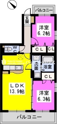 プライムコート大野城 / Ⅰ201号室 間取り