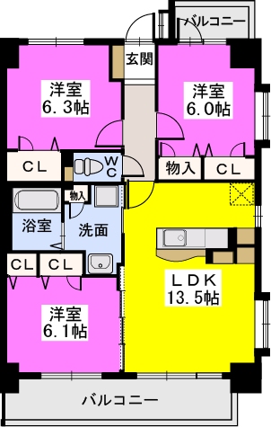ボヌール　レーベン / 303号室 間取り
