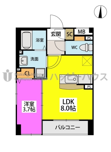 グラン　ソレイユ大橋 / 103号室 間取り