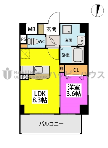 グラン　ソレイユ大橋 / 302号室 間取り