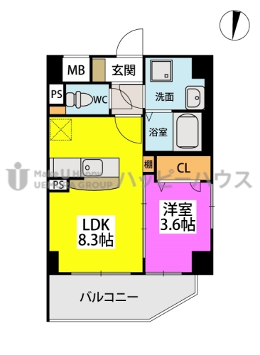 グラン　ソレイユ大橋 / 402号室 間取り