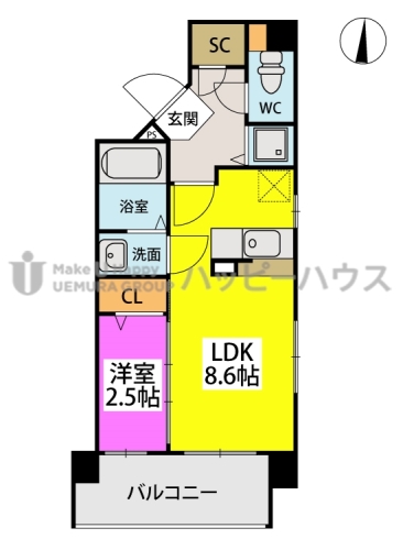 グラン　ソレイユ大橋 / 406号室 間取り