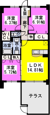 グレージュ．ラ．カノン / 108号室 間取り