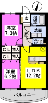 フルール.ラ.ミズホ / 103号室 間取り