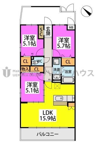 (仮称)プレアev白水ヶ丘4丁目 / 101号室 間取り