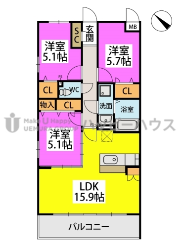 (仮称)プレアev白水ヶ丘4丁目 / 401号室 間取り