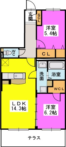 サニーコート津福 / 102号室 間取り