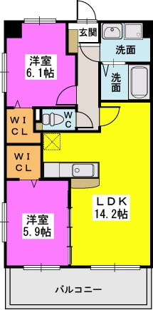 ヴィルヌーブ下山門 / 402号室 間取り