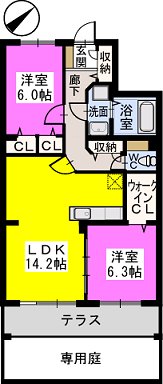プレアデス小郡Ⅱ / 102号室 間取り