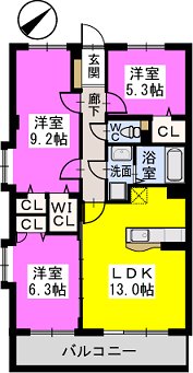 プレアデス小郡Ⅱ / 401号室 間取り