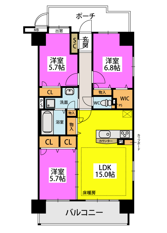 ウェスタ久留米けやき通り / 1-401号室 間取り