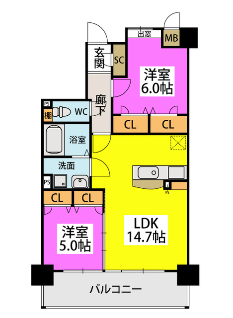 メルベーユ高宮駅前 / 602号室 間取り
